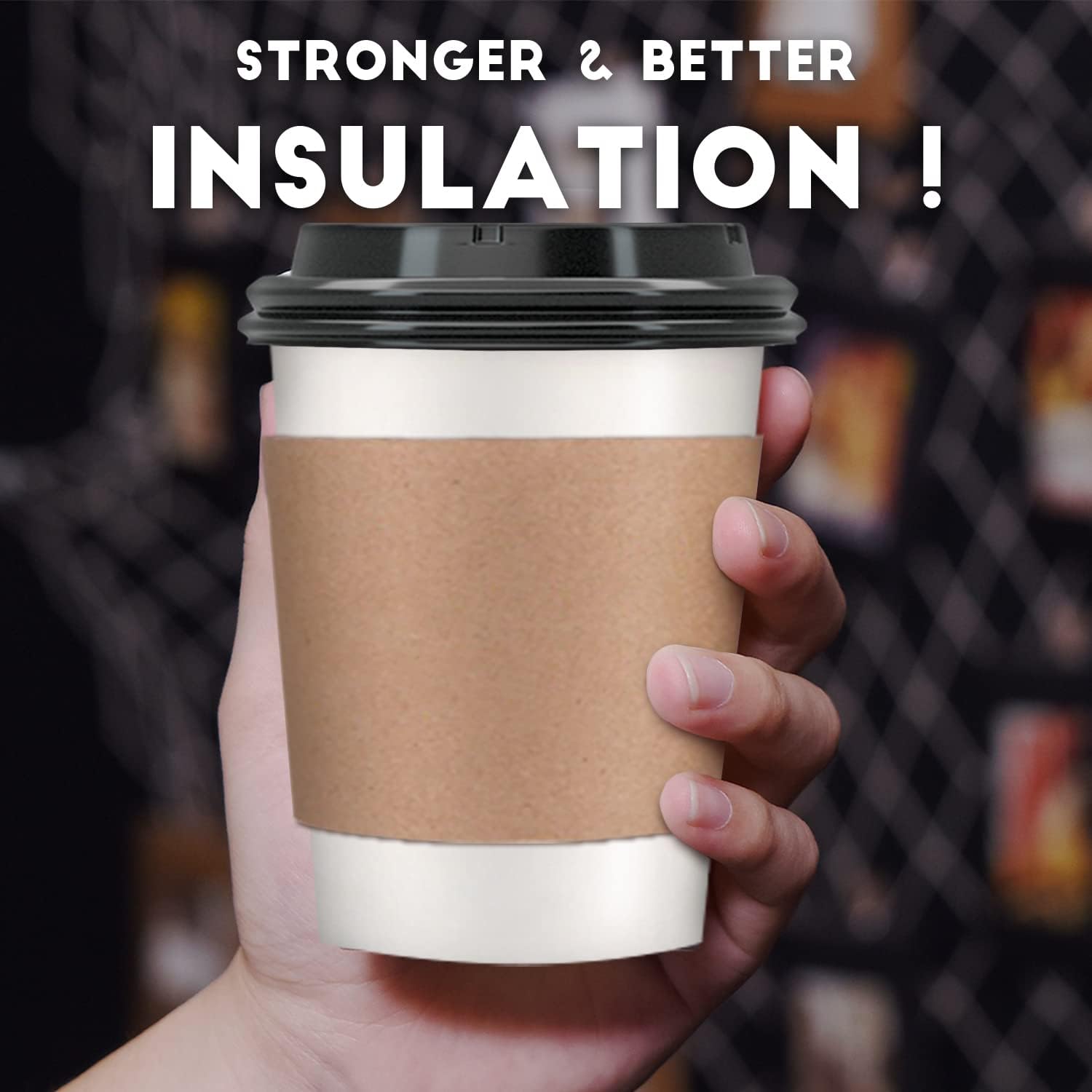 Paquete de 100 tazas de café desechables de 12 onzas para llevar con tapas, fundas y pajitas, 100% biodegradables y compostables, tazas de café de