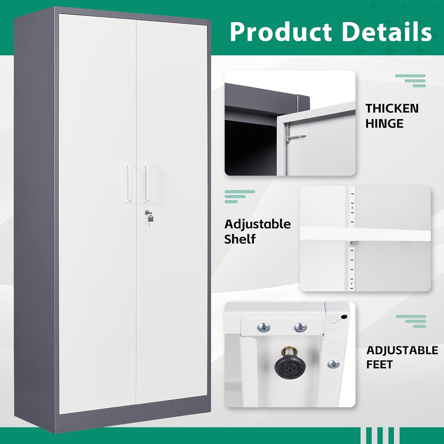 Letaya – Armario de almacenamiento de metal con puerta de cerradura, estante ajustable de 71 pulgadas para oficina, hogar, escuela, armario de