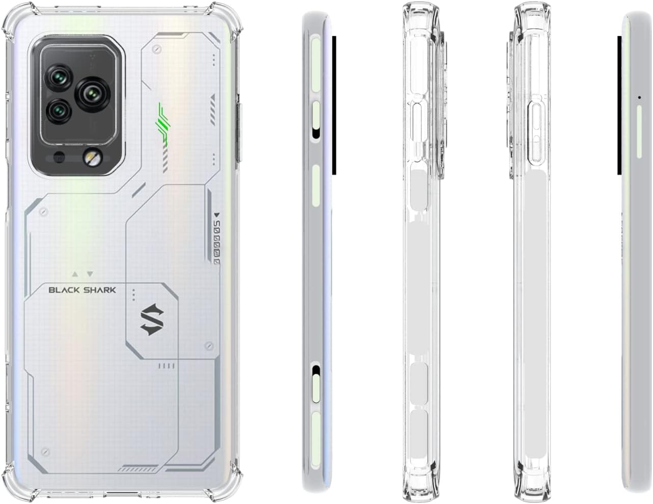 Caso para negro tiburón 5 pro claro TPU cuatro esquinas cubierta protectora transparente suave funda