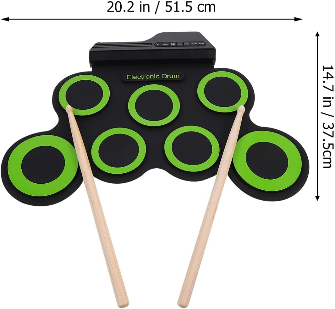 Generic Juego de batería electrónica portátil, almohadilla de práctica enrollable midi, kit de batería con pedales de pie de gato, 10 horas de