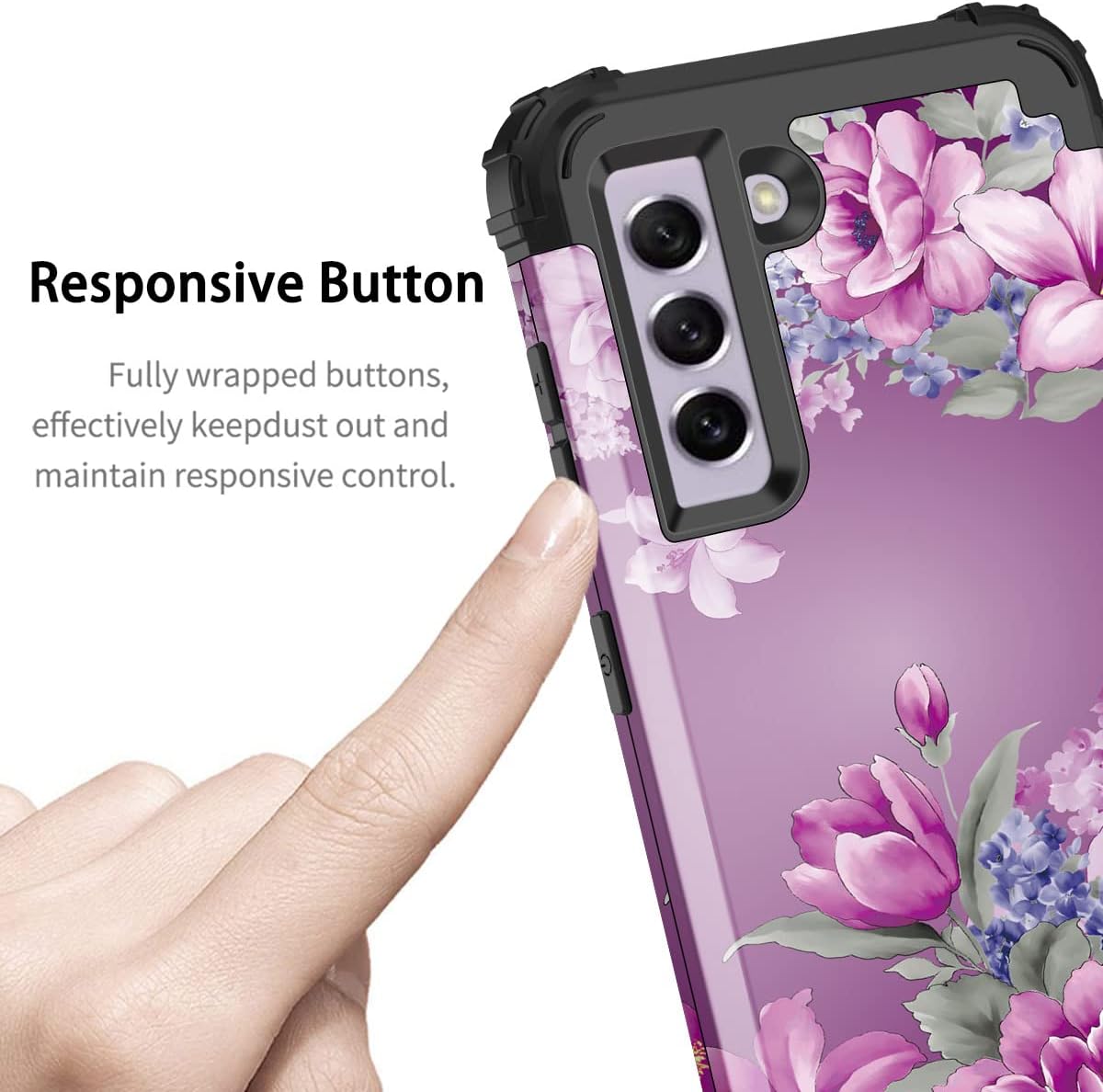 LONTECT Funda protectora híbrida resistente 3 en 1 para Galaxy S21 FE 5G (no compatible con S21 5G), diseño floral, a prueba de golpes, resistente,