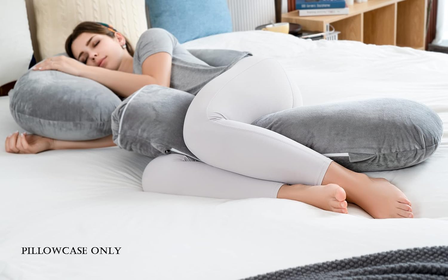 INSEN Funda de almohada corporal de embarazo, funda de almohada de cuerpo completo para mujeres embarazadas, terciopelo gris, en forma de L
