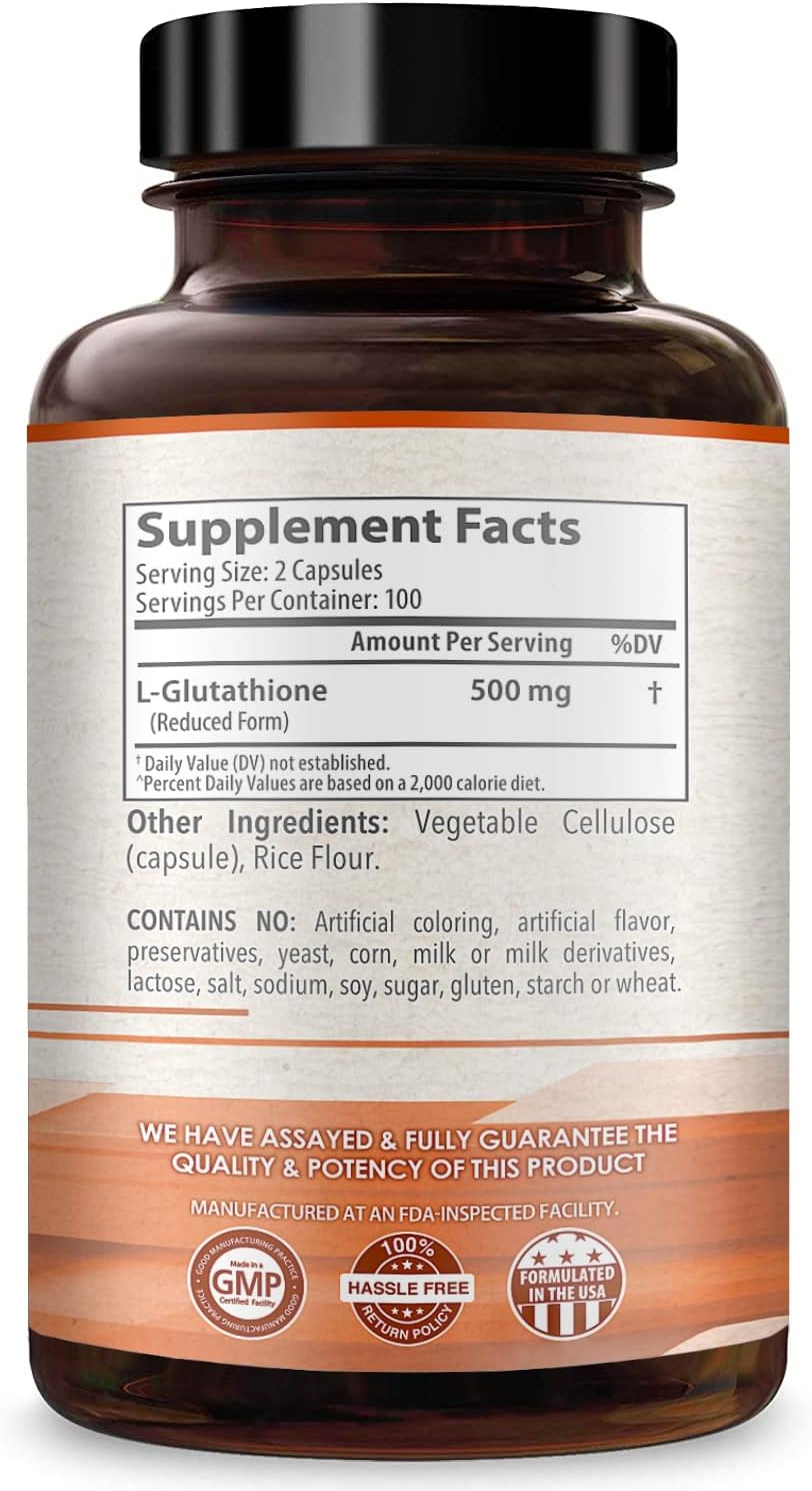 Healthy Way Reducido Glutatión 500mg Suplemento 200 Cápsulas L-Glutatión