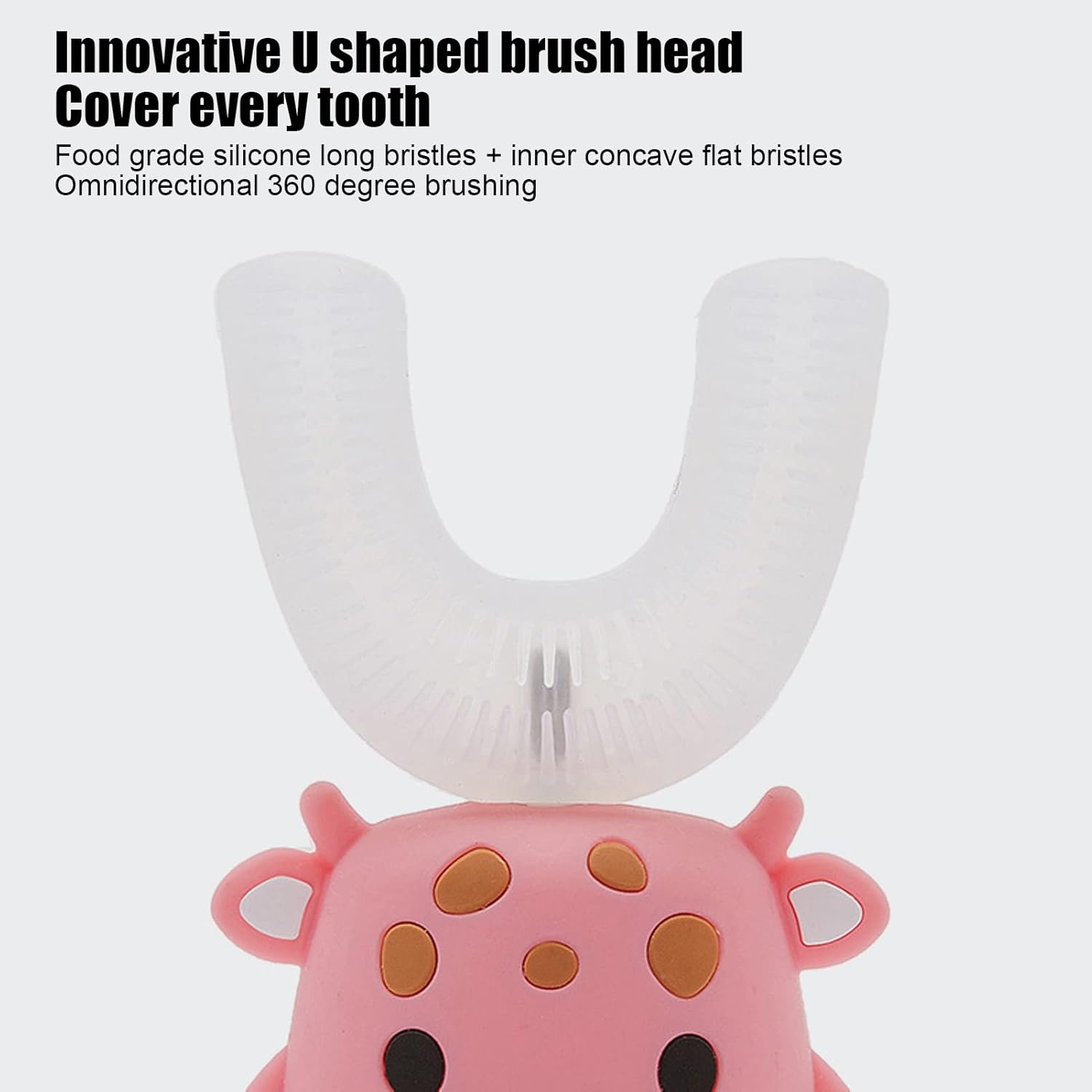 Cepillo de dientes eléctrico en forma de U para niños, cepillo de dientes de dibujos animados rosa, cepillo de dientes automático de 360, carga USB,