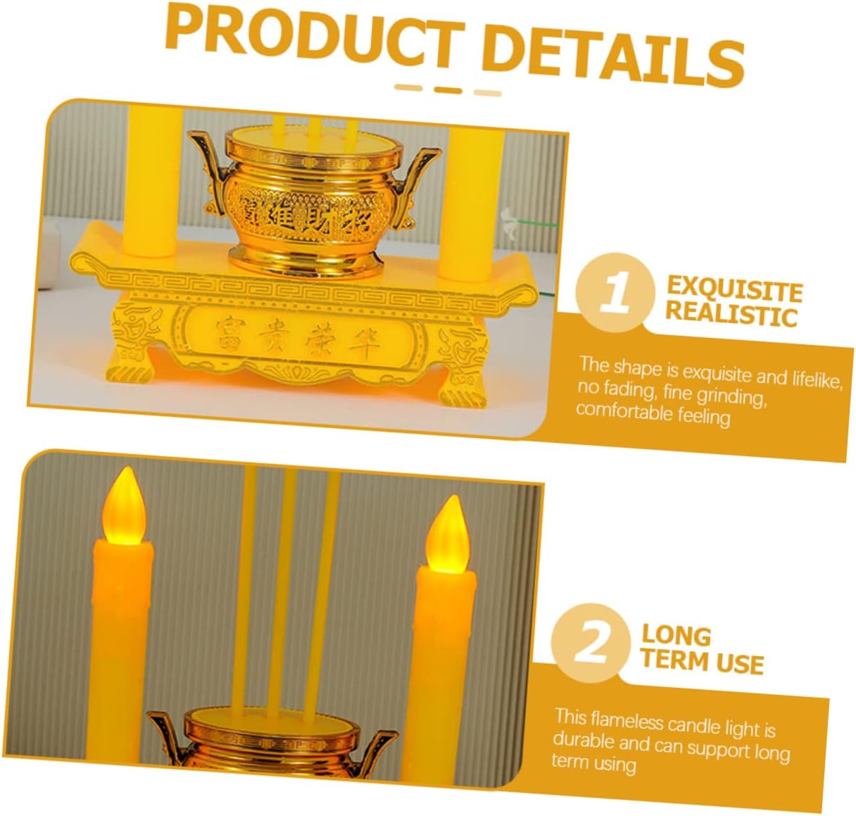 Housoutil Velas de altar Led Vela sin llama Vela Led Luces de té Luz Lámpara de decoración budista Lámpara de vela china Lámpara de vela Led Cónica