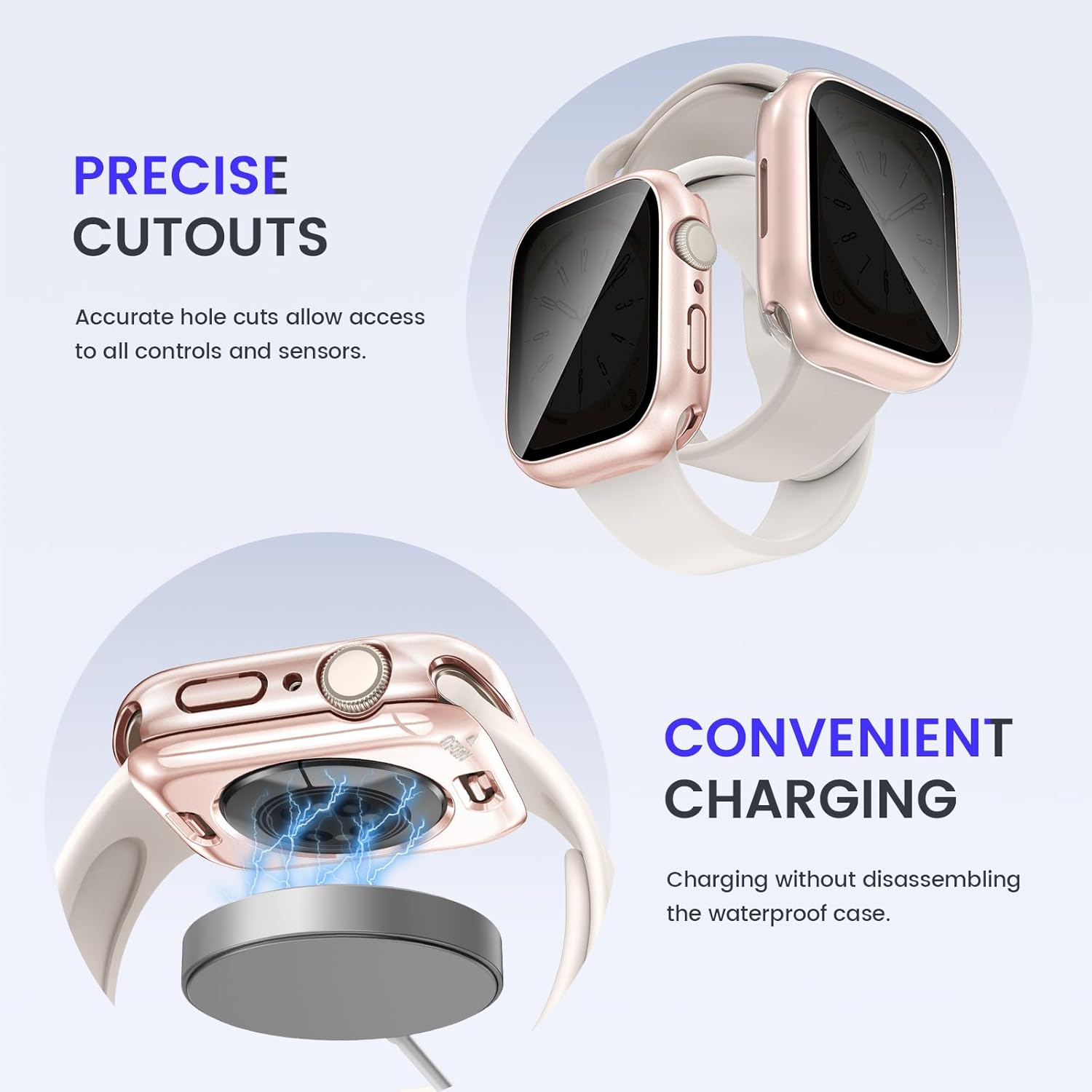 Goton Funda impermeable de privacidad 2 en 1 para Apple Watch Series 6, 5, 4, SESE 2, protector de pantalla de 1.732 pulgadas, cubierta frontal de