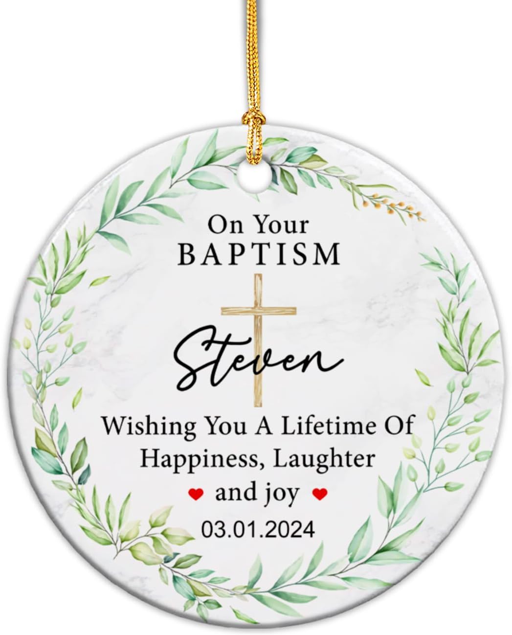Adorno de cerámica de Navidad con texto en inglés On Your Bautismo, adorno personalizado de bautismo, recuerdo de bautizo, adorno de cerámica