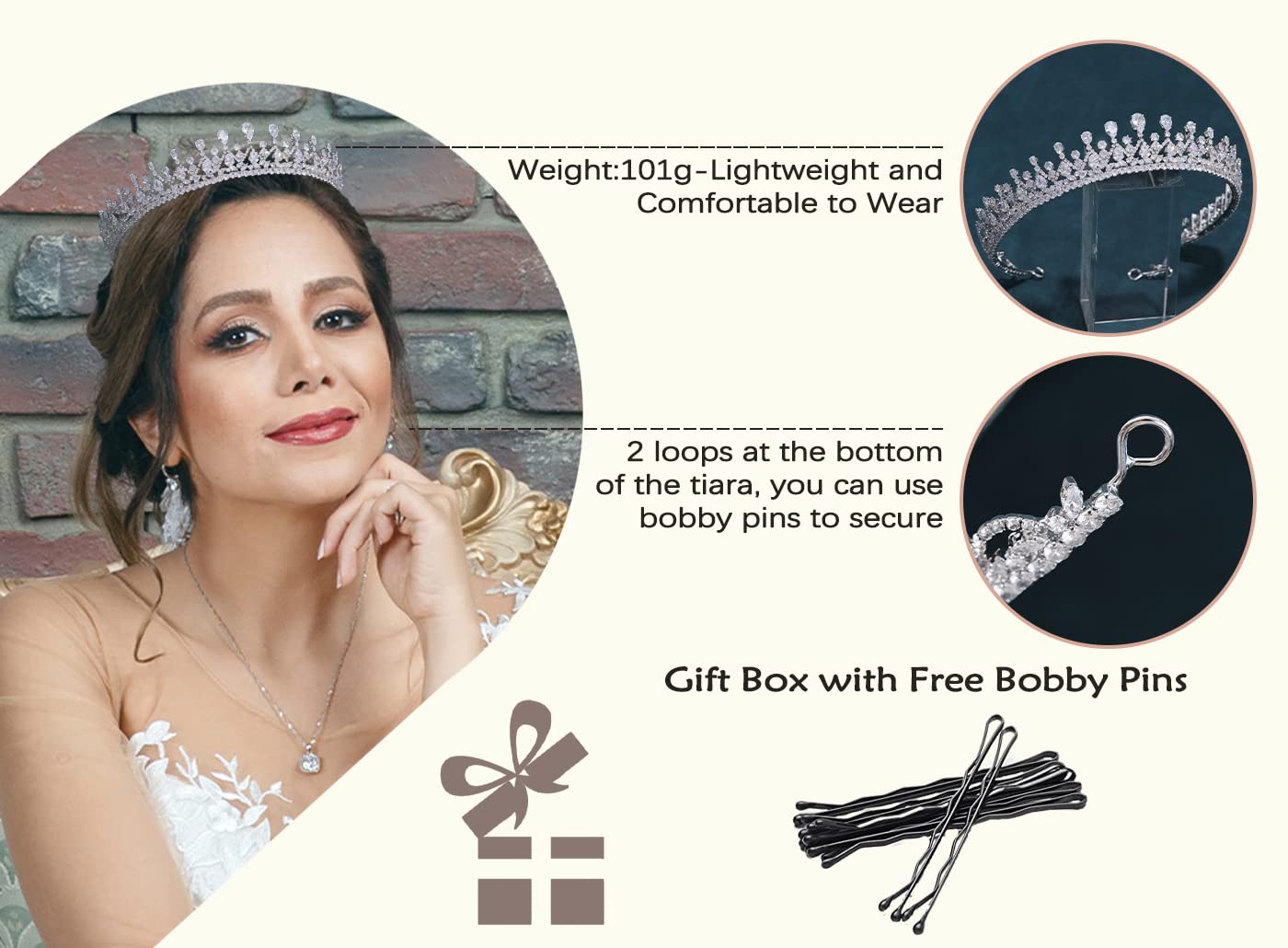 FASNAHOK Corona de boda con circonita cúbica completa, tiaras de novia, tocados alargados para concursos de belleza, hechos a mano, accesorios de