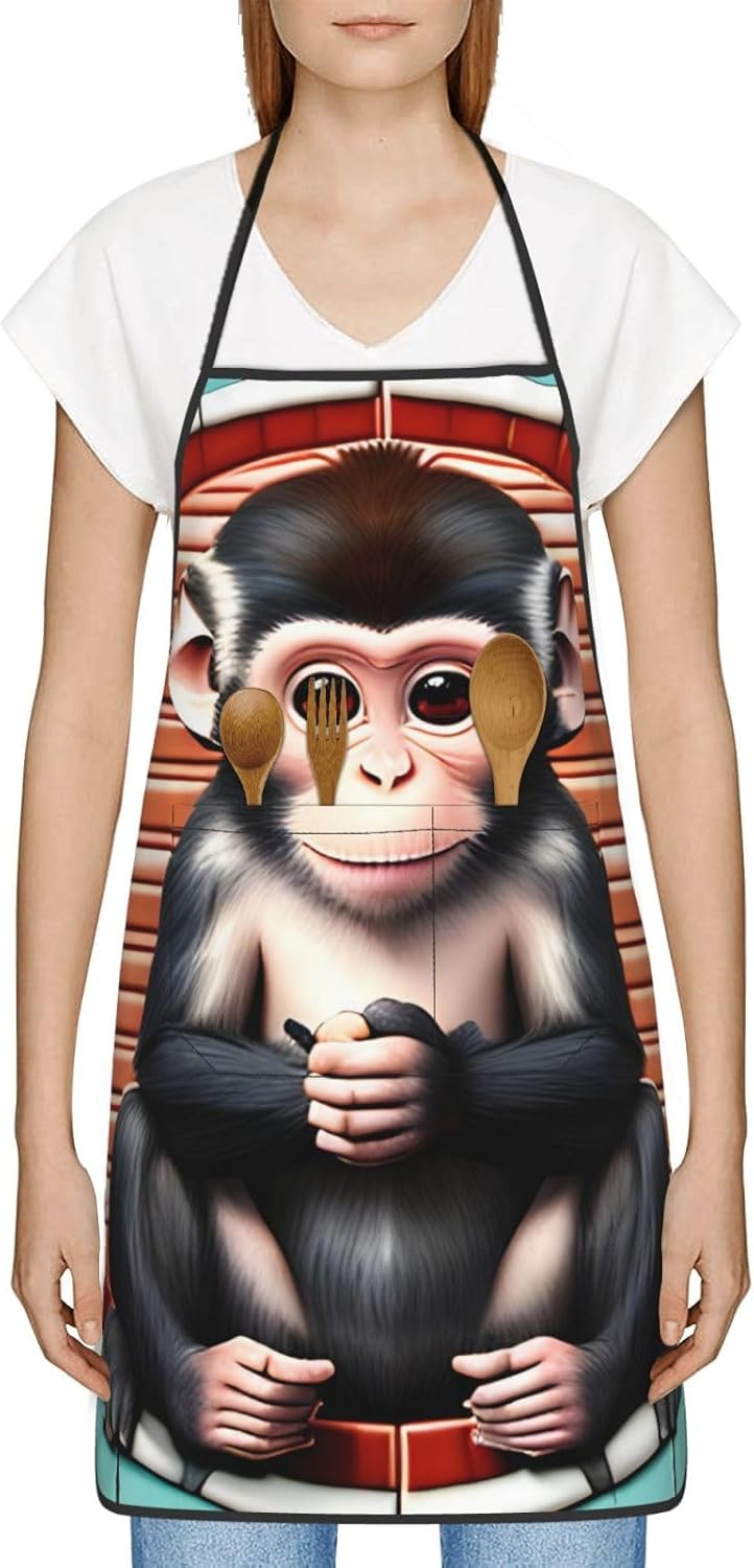AthuAh The Silent Monkey Delantal para hombres y mujeres, delantal con bolsillos, impermeable y a prueba de aceite, adecuado para cocina, barbacoa,