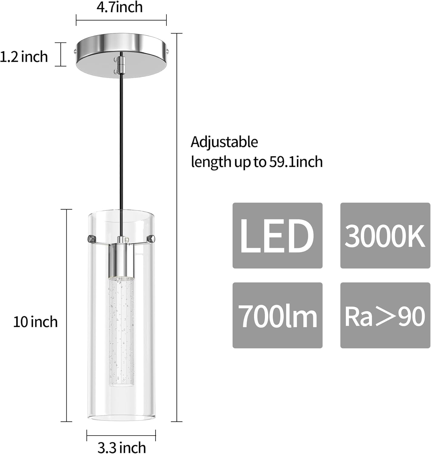 Aipsun Luces colgantes para isla de cocina, paquete de 3 lámparas colgantes de cristal con burbujas de cristal, 3000 K, lámpara LED moderna para