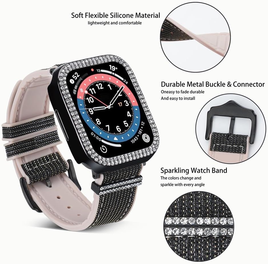 Funda de silicona brillante compatible con Apple Watch Band de 1.496 pulgadas, 1.575 pulgadas, 1.614 pulgadas, 1.654 pulgadas, 1.732 pulgadas, 1.772