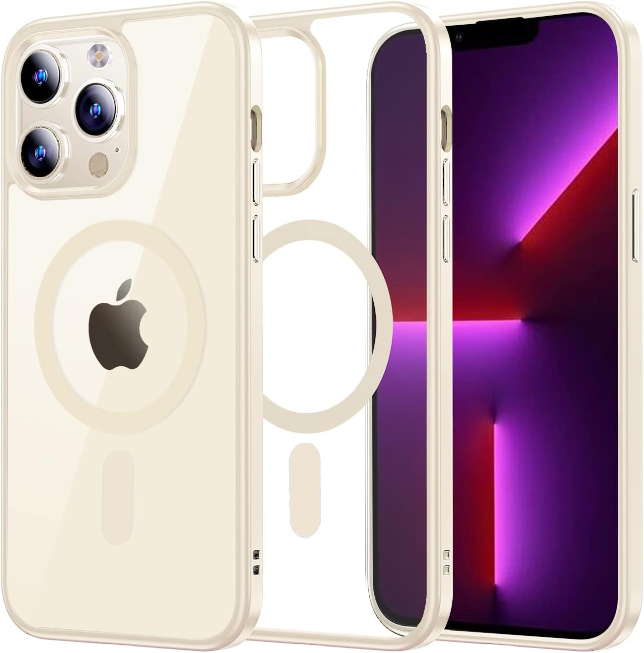Funda magnética transparente para iPhone 13 Pro Max, compatible con MagSafe, protección de grado militar, parte trasera transparente, 2 protectores