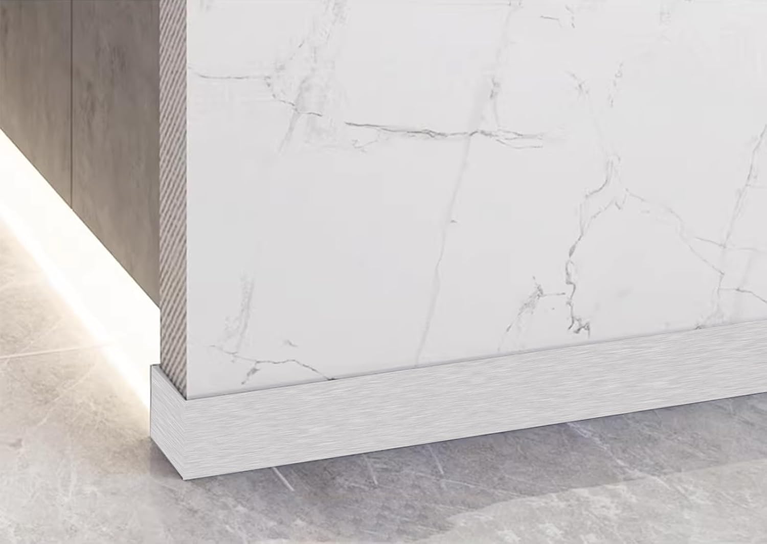 Borde de pared autoadhesivo 3D de color metálico, impermeable, fácil de aplicar, azulejos de cocina y baño, 4.2 x 196.8 pulgadas (blanco)