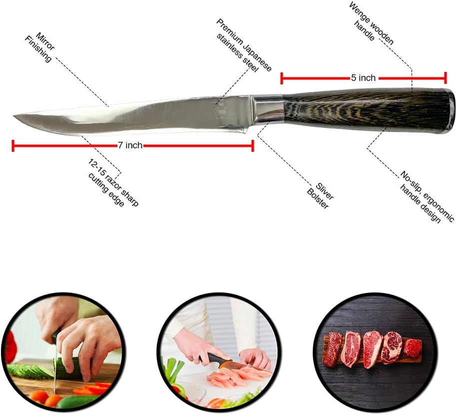 Butchery Damascus – Cuchillo japonés para deshuesar  Cuchillo de cocina profesional de 7 pulgadas, cuchillos de deshuesado AUS-10 de acero