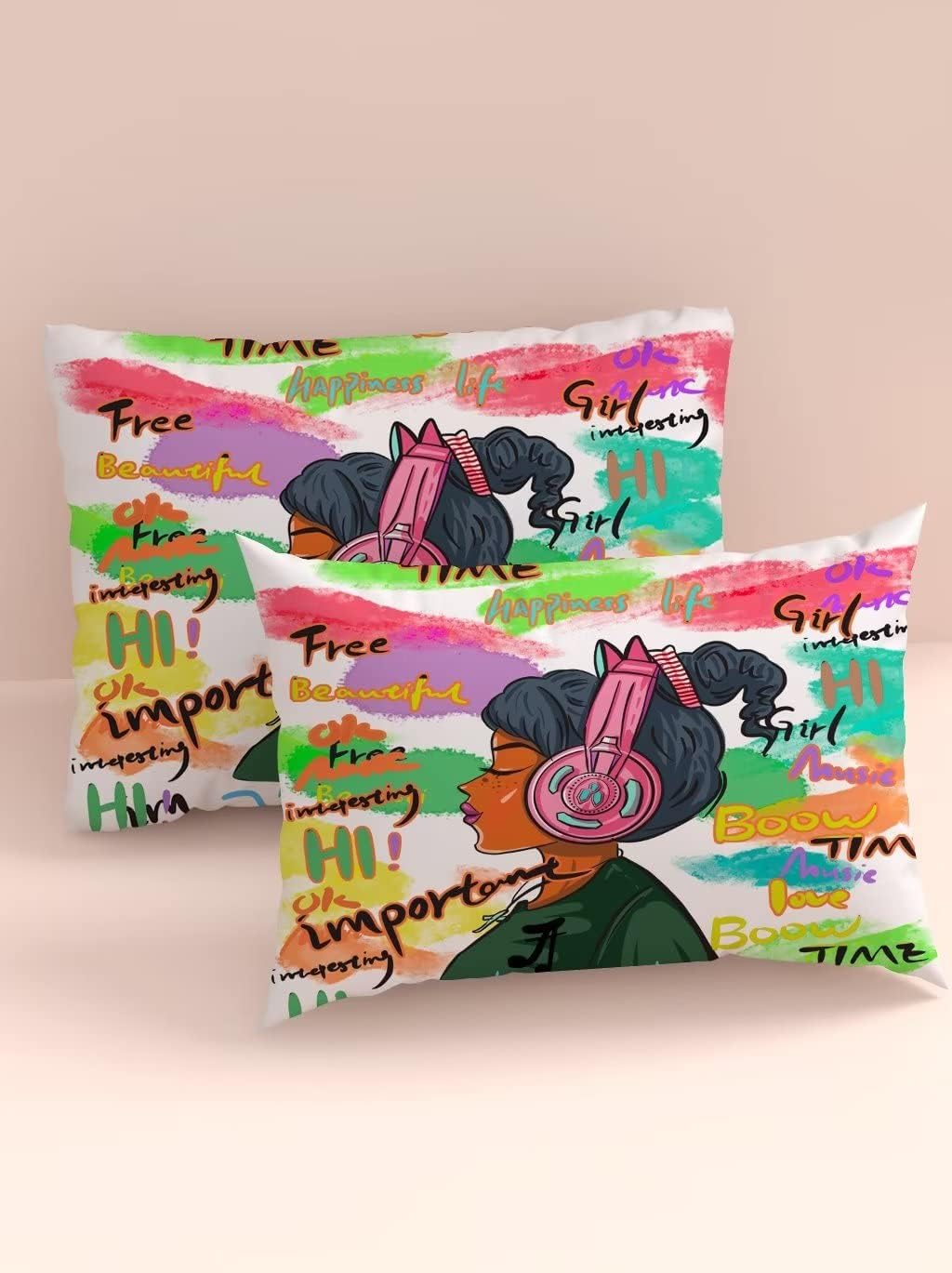VTKON Black Girl Magic – Juego de edredón de tamaño King con palabras coloridas para mujeres, afroamericanas, 1 edredón + 2 fundas de almohada