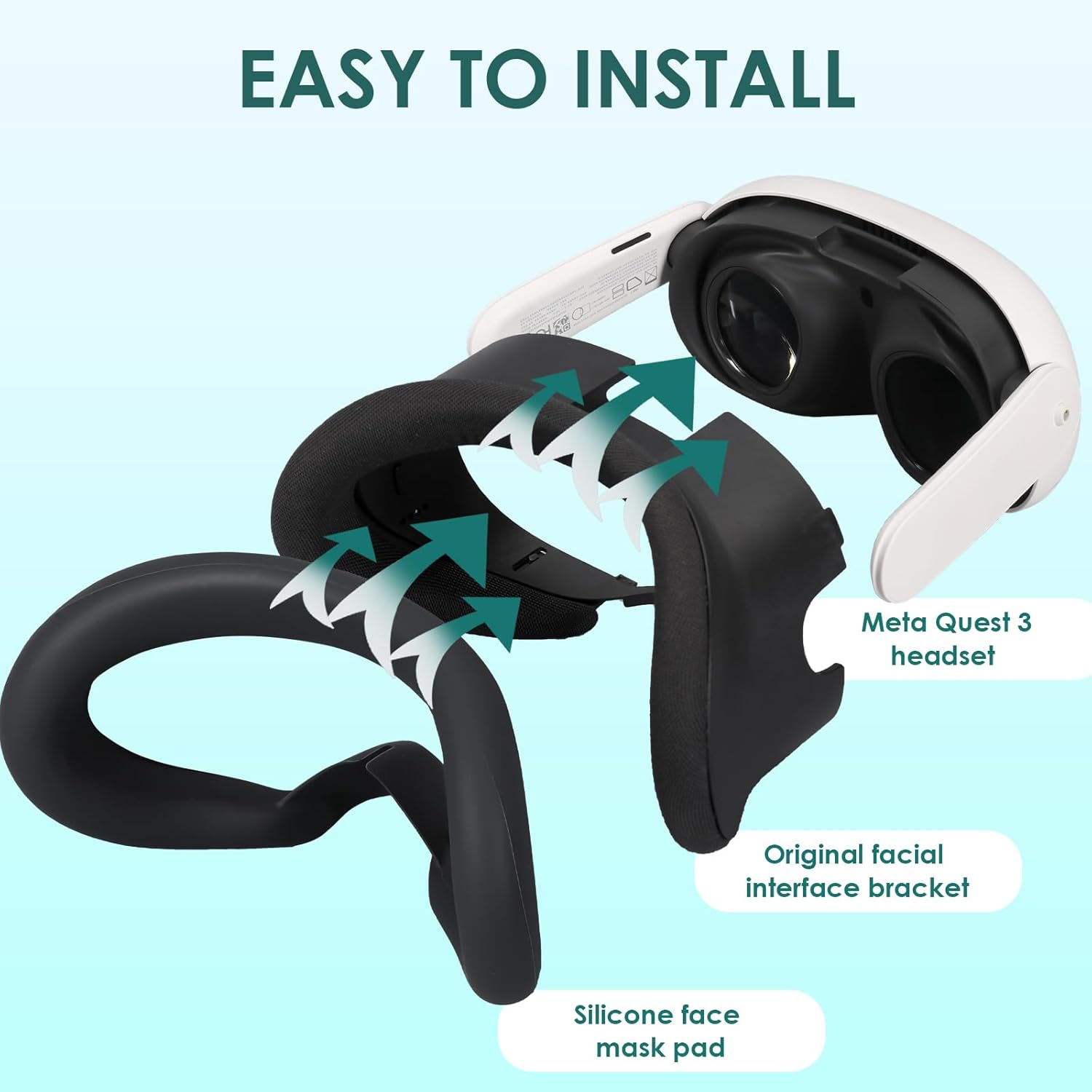 Silicone Case for Meta Quest 3Enhanced VR Experience MetaQuest 3 face Cushion-Sweatproof and Light-Blocking Washable VR Face Plate Mask Accessorie