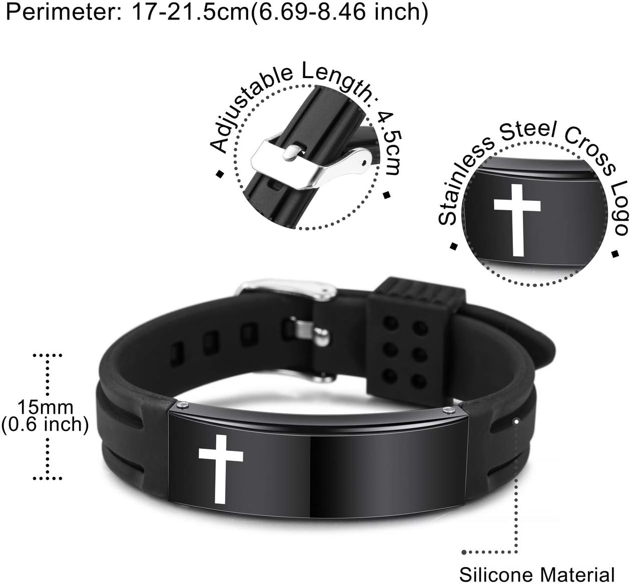 MeMeDIY Pulseras de cruz con cita inspiradora, accesorios de la Biblia cristiana, versículo de silicona, regalos religiosos para hombres y mujeres,