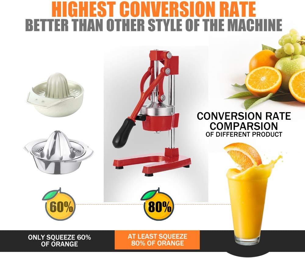 Prensa manual de hierro fundido resistente comercial naranja cítrico limón lima pomelo granada fruta jugo exprimidor máquina rojo