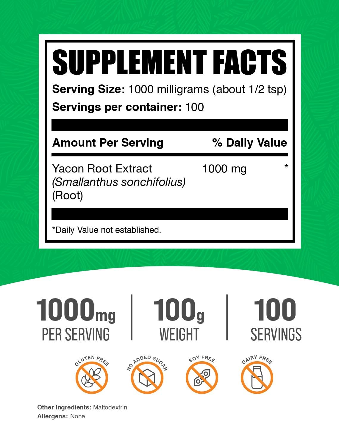 BulkSupplements.com Yacon Root Extract – Edulcorante Keto – Sustitutos del azúcar – Edulcorante de fibra – Edulcorante natural – Sustitutos de