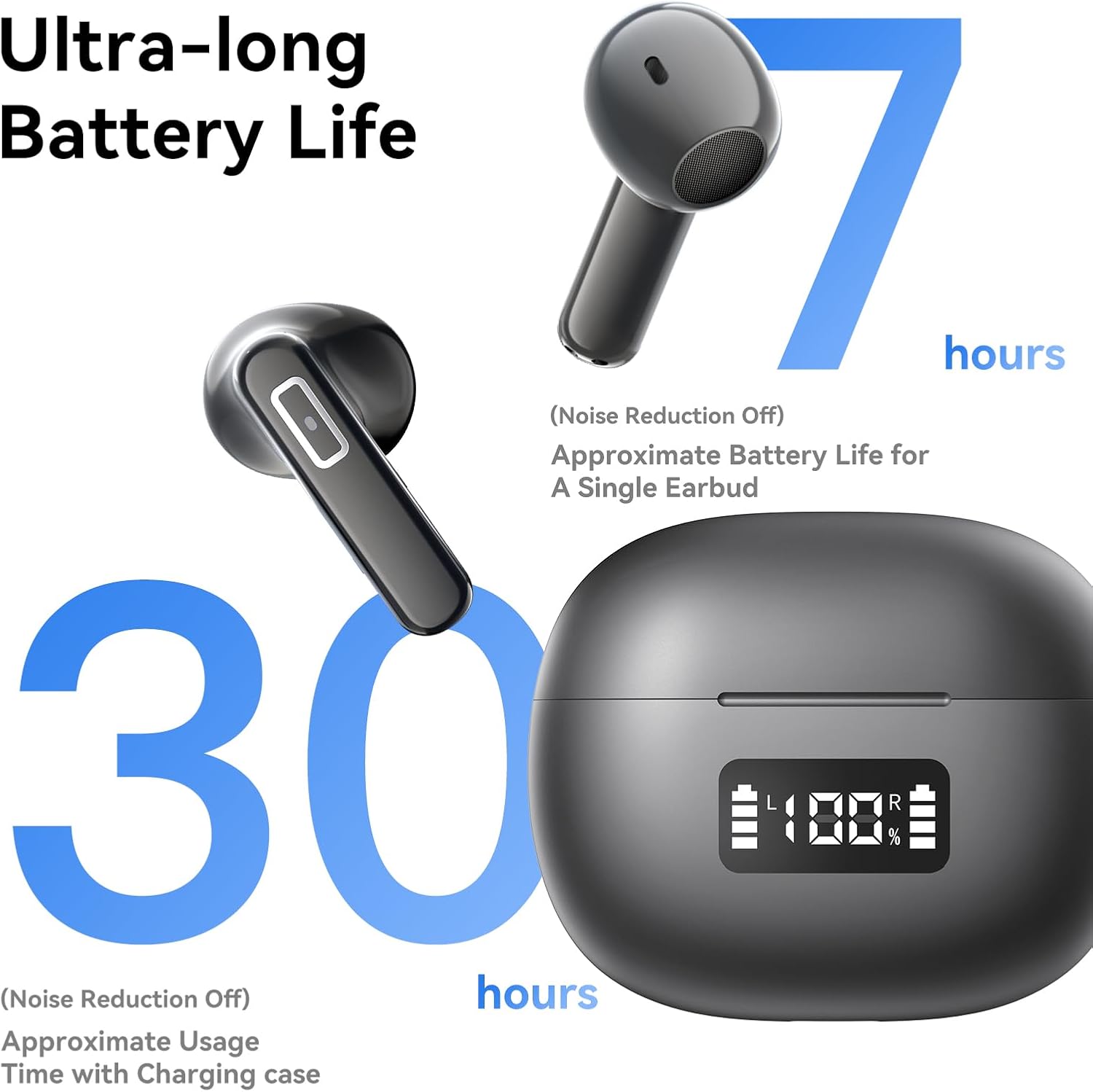REMCCI Auriculares inalámbricos con control de aplicación multifuncional, tiempo de reproducción ultra largo, pantalla de alimentación LED, carga