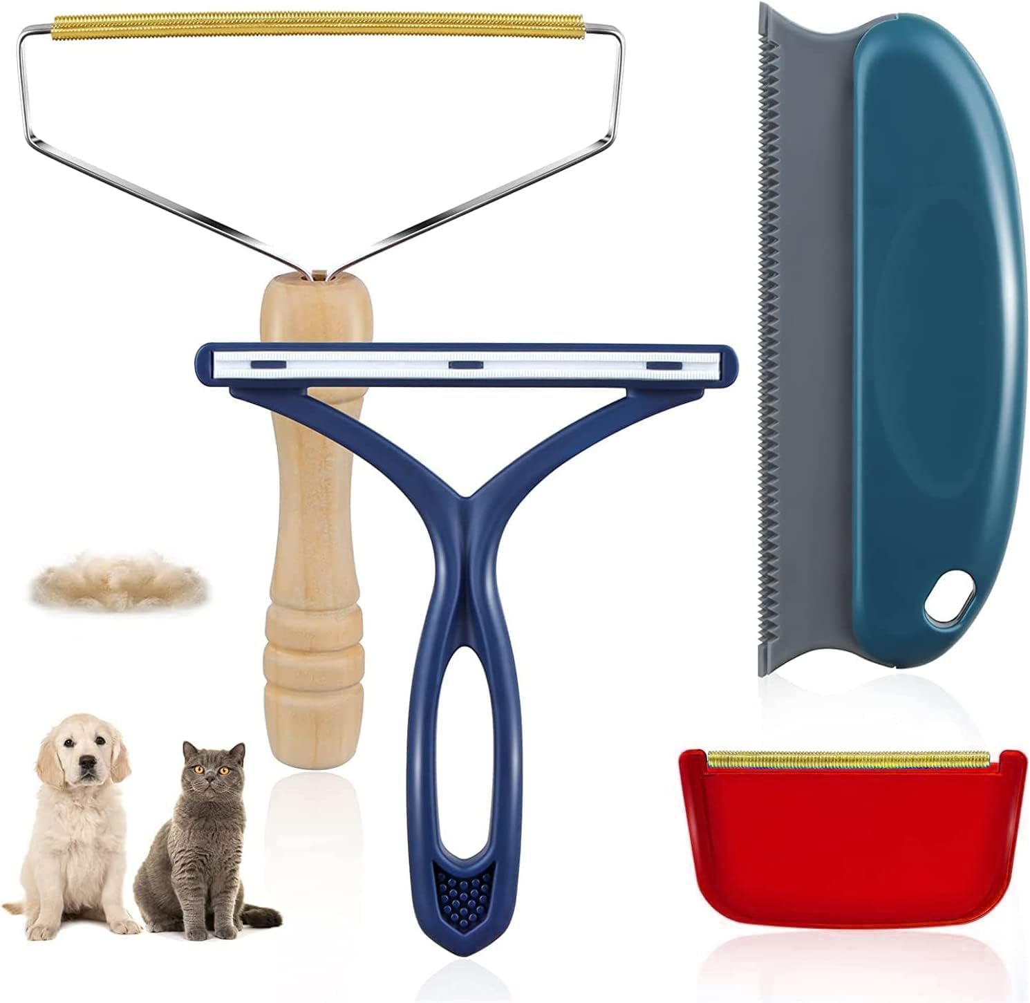 Removedor de pelo de mascotas  Paquete de 4 removedores de pelo de perros y gatos para muebles, removedor de pelusa reutilizable, rastrillo portátil