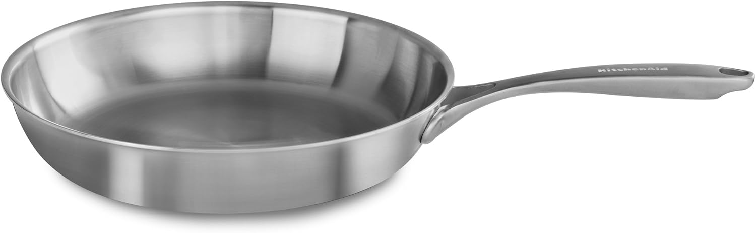 KitchenAid Sartén de 5 capas con núcleo de cobre de 12 pulgadas, acero inoxidable, mediano, acabado de acero inoxidable
