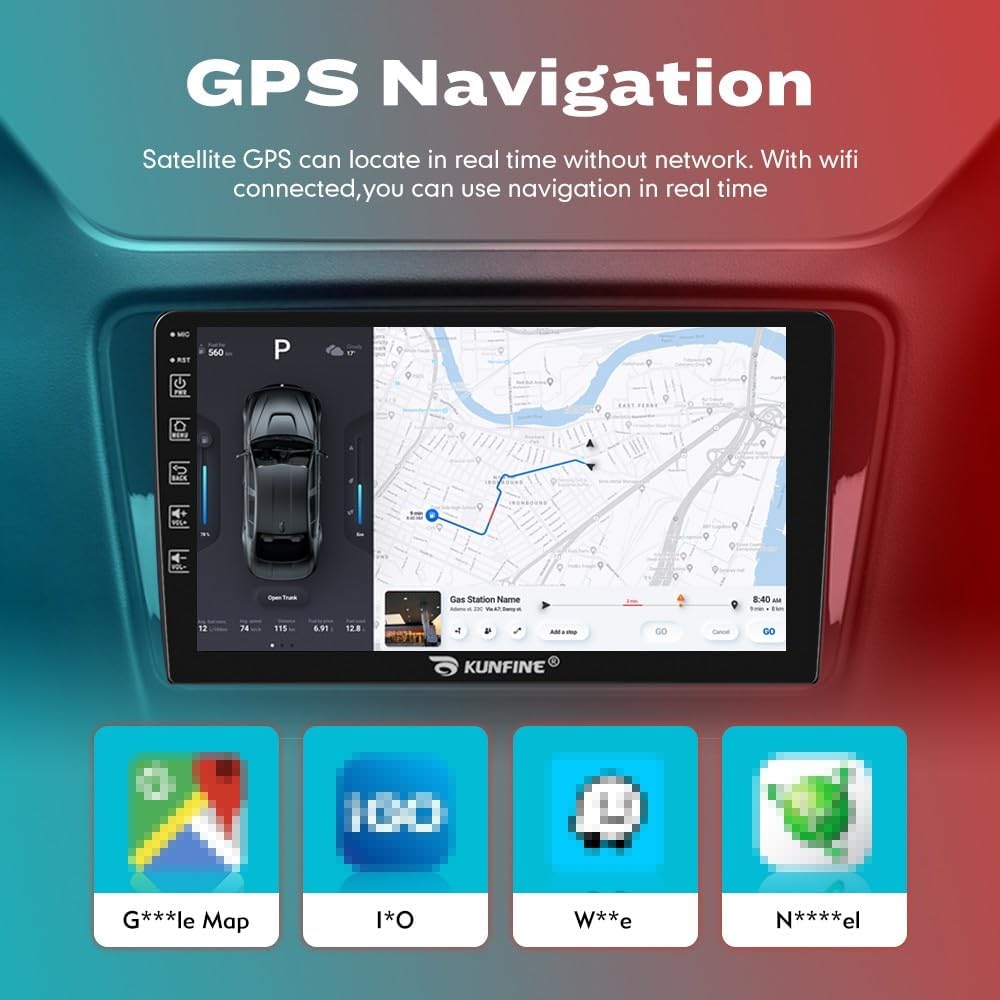 Kunfine Coche CarPlay Android Navegación Automática Estéreo GPS Radio Reverse Cámara Pantalla 9 “IPS Pantalla Táctil Headunit Tablet Pad Media