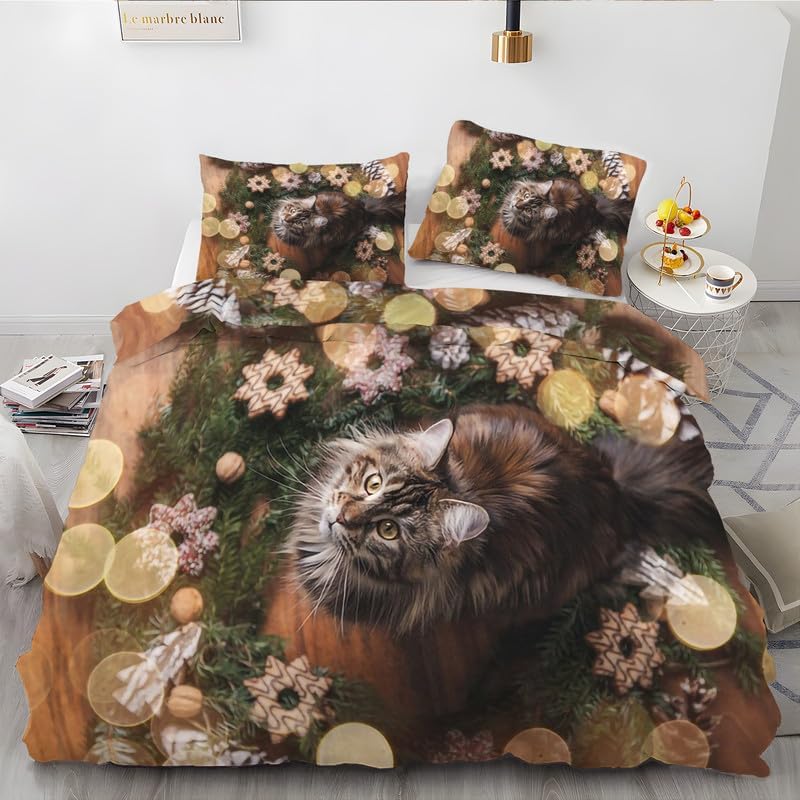 Khaki Kitten California King Duvet Cover Animal Print Bedding Soft Microfiber Comforter Cover and 2 Pillow Shams 20″X36″, Bed Set Duvet Covers with