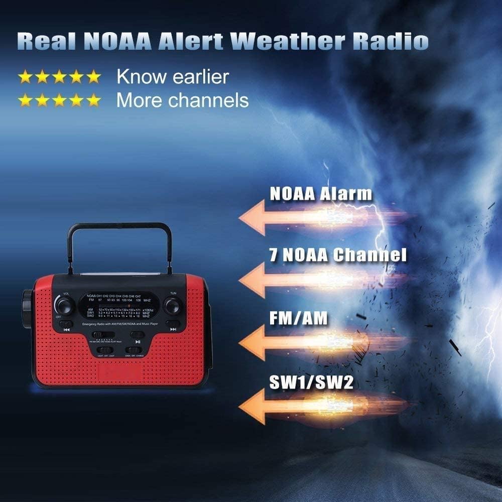 Radio portátil FM AM Pocket Radio Solar manivela de emergencia radio meteorológica NOAAAMFM radio portátil con 3 linterna LED 1000 mAh cargador de