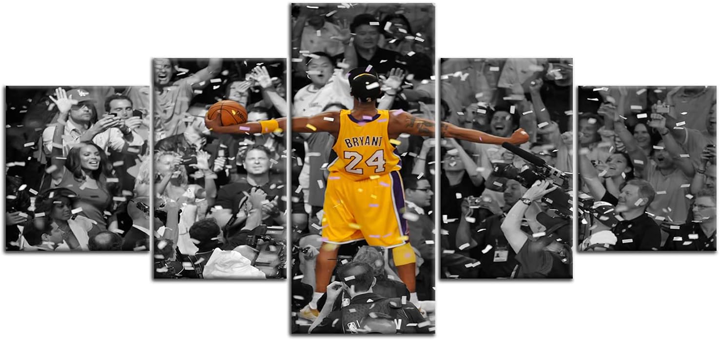 GoForArt Kobe Bryant – Póster para pared, 5 piezas, lienzo, impresiones artísticas, obras de arte para la sala de estar, decoración moderna del