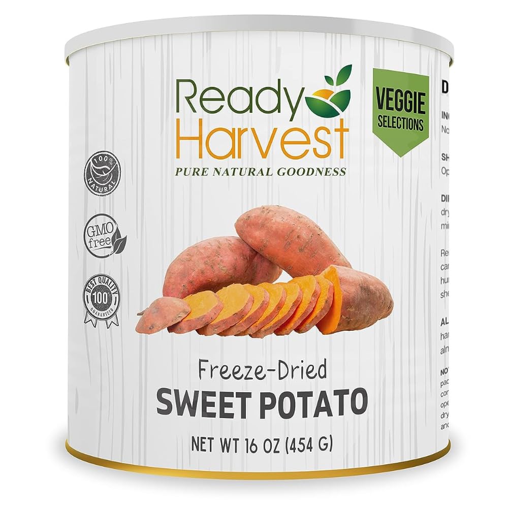 Ready Harvest Patatas dulces liofilizadas  Esenciales imprescindibles para campistas  Artículos de preparación para huracanes como alimento de