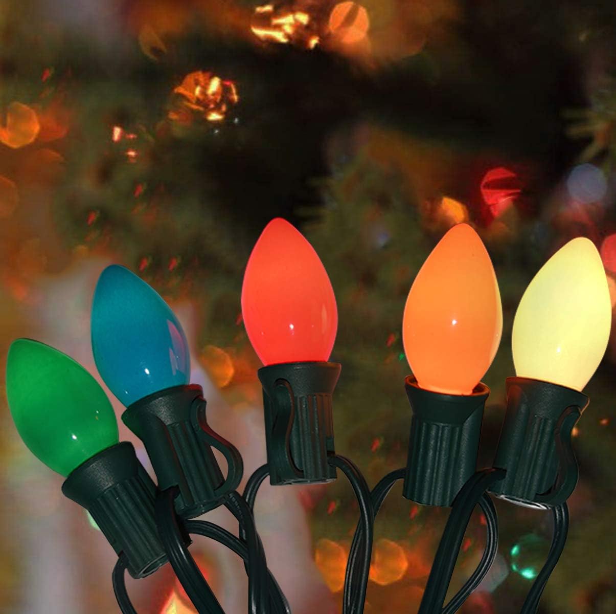 Goothy Paquete de 25 bombillas de repuesto C7 multicolor de Navidad, bombillas de cerámica multicolor para Navidad, exteriores, patio, interior,