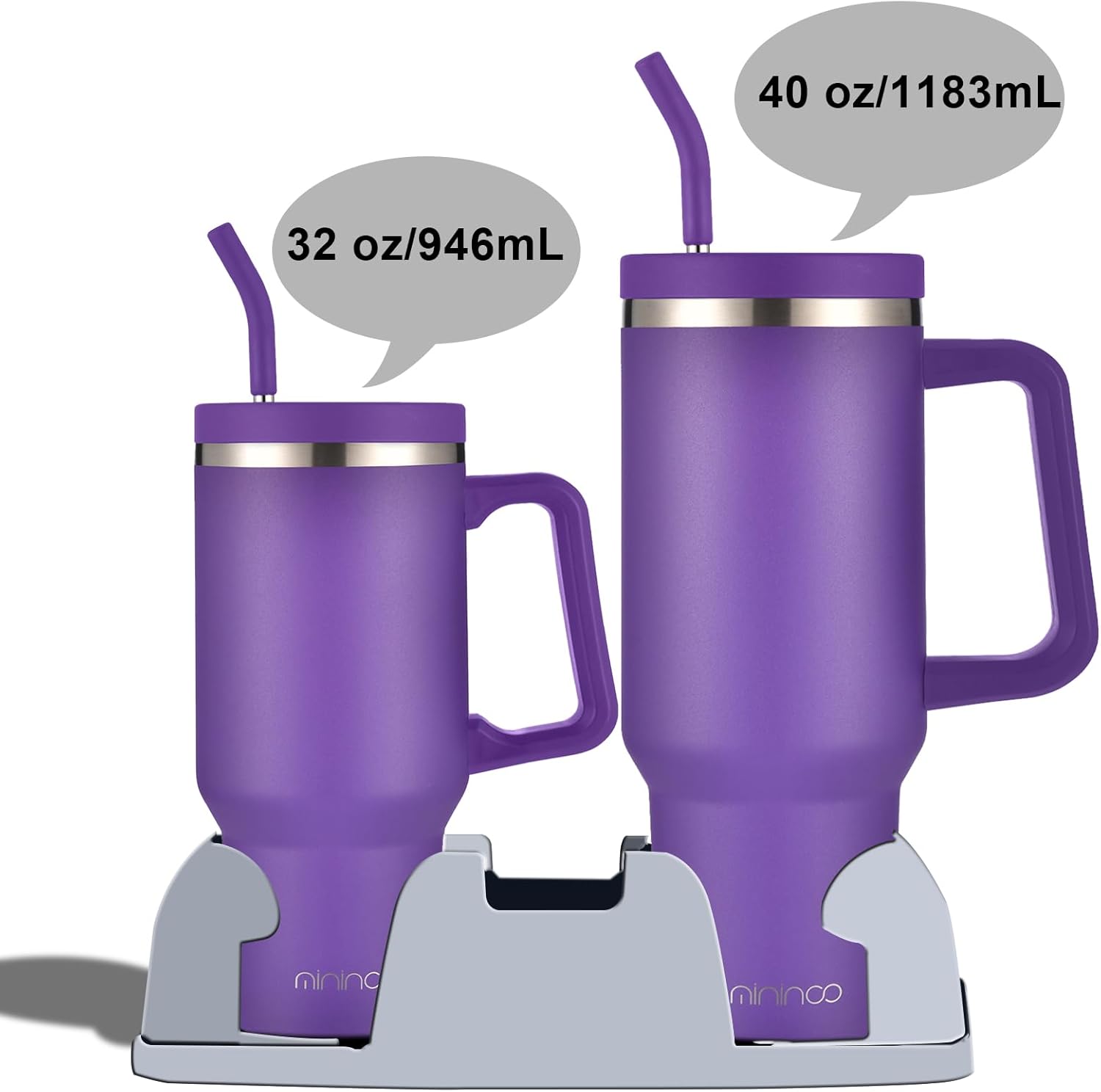 Vaso de 40 onzas con asa y tapa con popote, taza de café aislada de acero inoxidable, tapa a prueba de fugas y popote para portavasos de automóvil