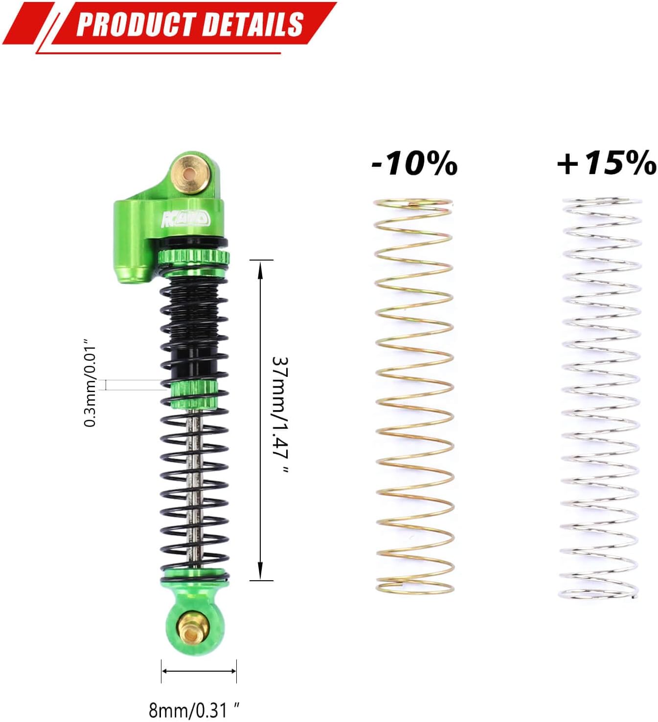 RCAWD Amortiguadores RC para Axial AX24 XC-1 4WS con mejoras de resortes adicionales, piezas de amortiguador de amortiguadores RC delanteros y