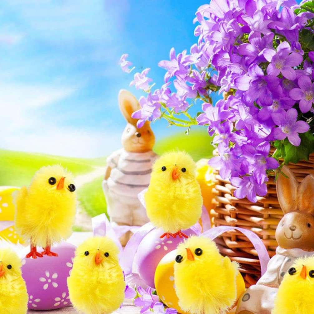 Pollo de peluche de plástico Mini felpa de pollitos de Pascua peludos de pollitos de bebé, figura miniatura de animales de granja, decoración de