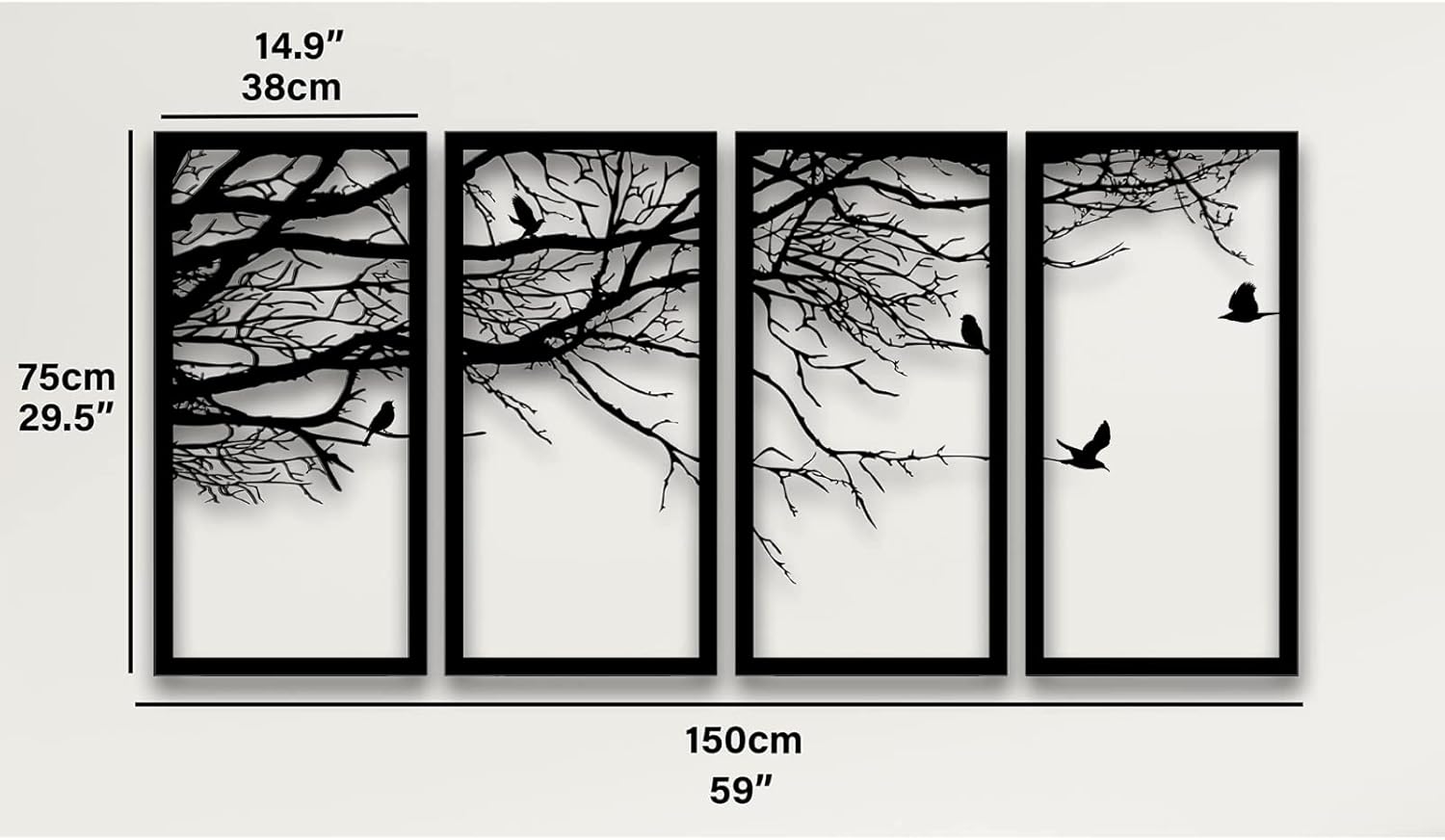Arte de pared de metal, 4 paneles de decoración del árbol de la vida, decoración de árbol de metal, colgantes de pared de metal, letrero de árbol,