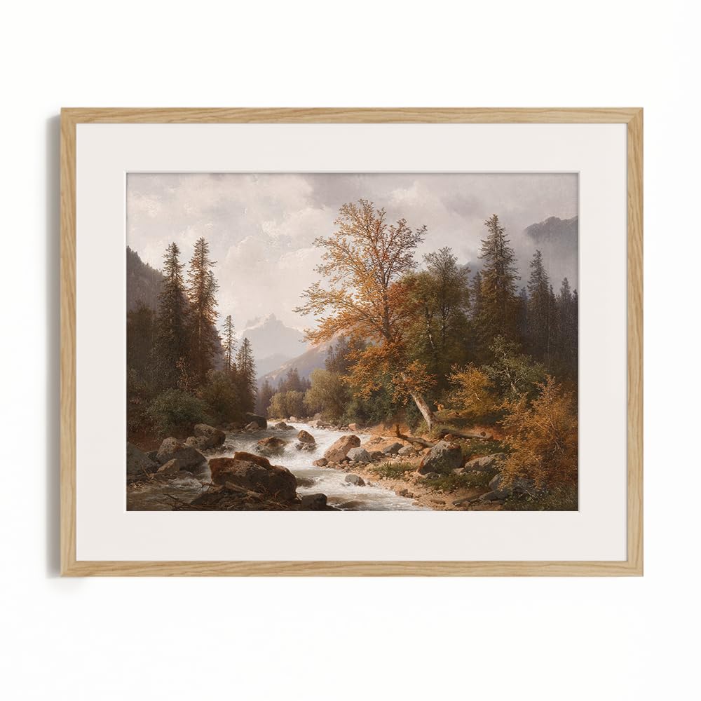 Rustic Farmhouse Wall Art Decor – 11×14″ – Fall Autumn Lake Nature River – Boho Art Deco Landscape Picture for Bathroom – French Country Kitchen