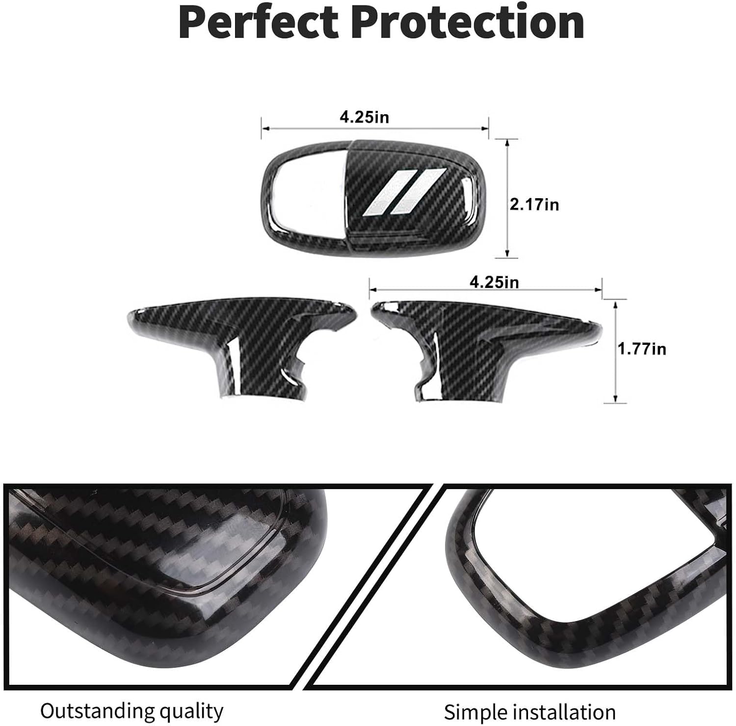 JWWY Pomos de palanca de cambios para Dodge Challenger Charger 2018-2023 Durango Accessories 2015-2023 Fibra de carbono blanca, 3 piezas