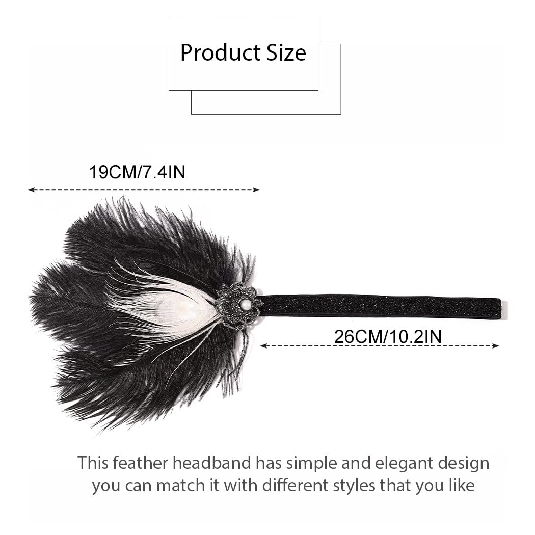 Diadema tipo flapper de los años 20, tocados de plumas negras, accesorios para la cabeza de cóctel para mujer (estilo 1)