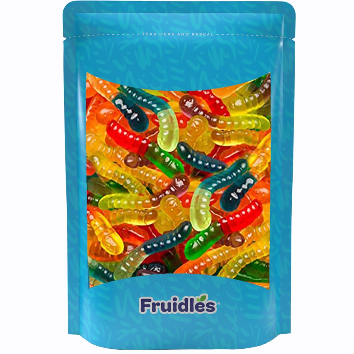 Fruidles Gusanos de goma grandes, gomitas de sabores de frutas surtidas, aptas para alérgicos, sin OMG, sin edulcorantes artificiales (media libra)