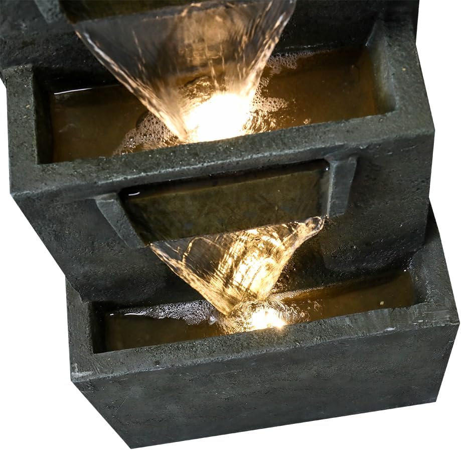 Moderna fuente de cascada para interiores y exteriores, 39.3 pulgadas de alto, relajante y relajante al aire libre, fuentes independientes con luces