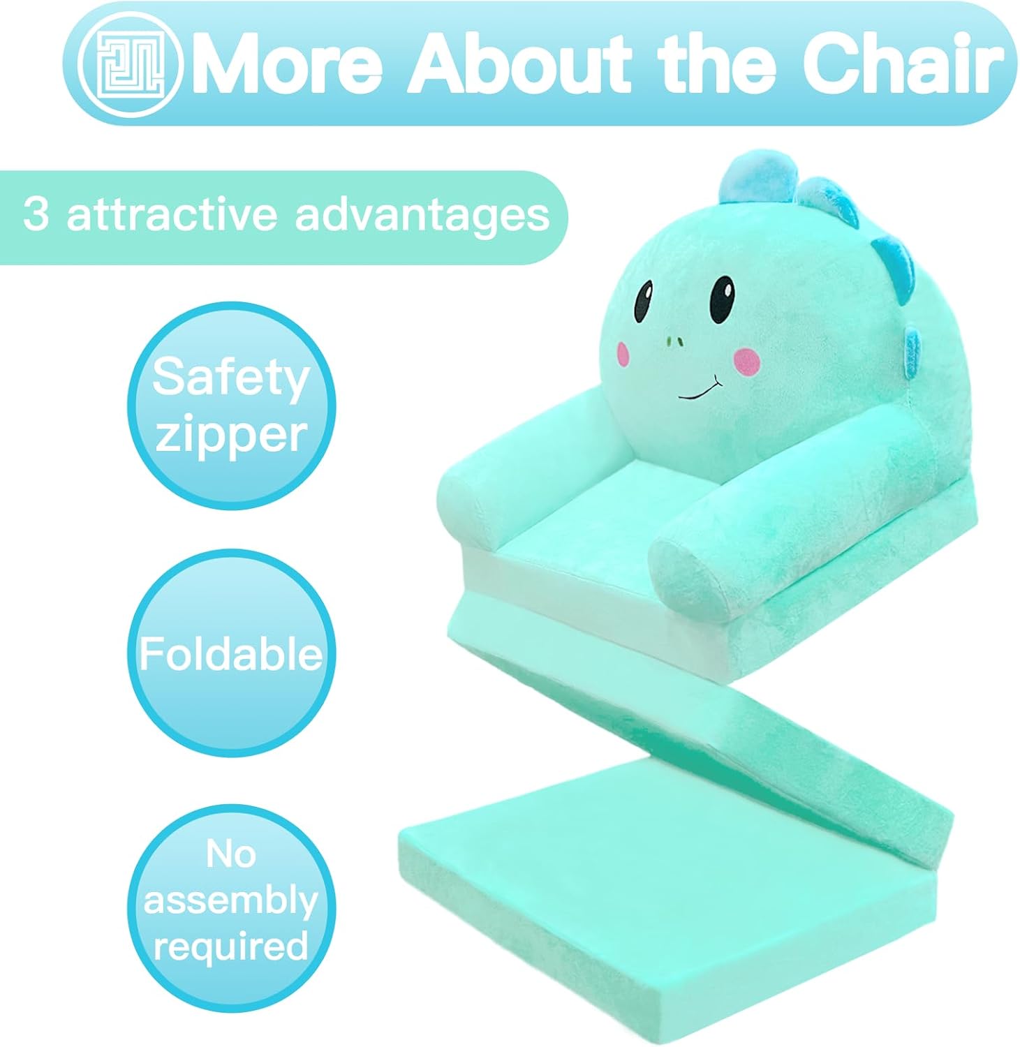 Sofá plegable para sala de juegos, sofá abierto de terciopelo 2 en 1 para niños pequeños de 1 a 3 años, cómoda silla infantil para leer y tomar
