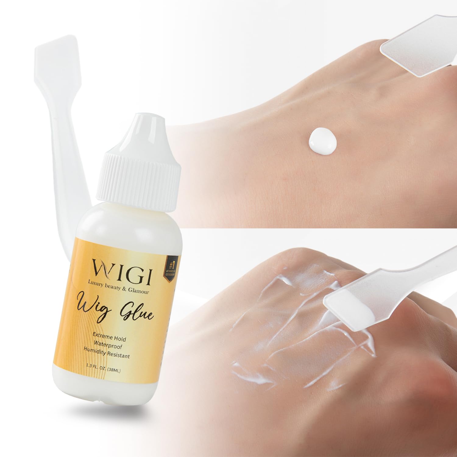 WIGI Pegamento para peluca de alta calidad de 1.3 onzas con kit de aplicador, pegamento de encaje invisible, sujeción fuerte, fácil de aplicar,
