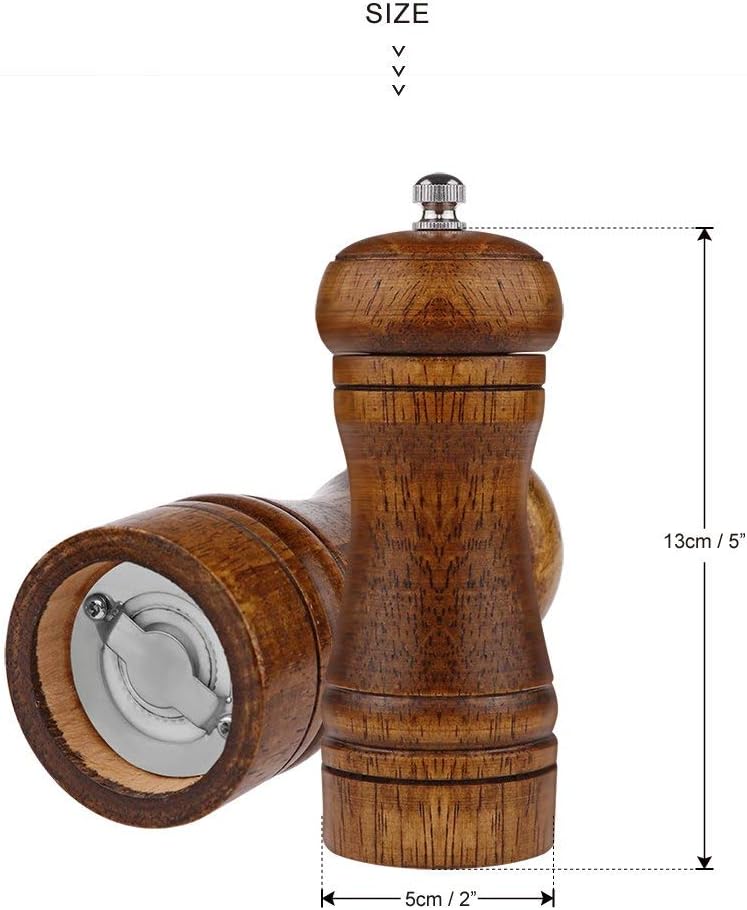 LETOOR Molinillo de cerámica ajustable para sal y pimienta de madera de roble, 5 pulgadas