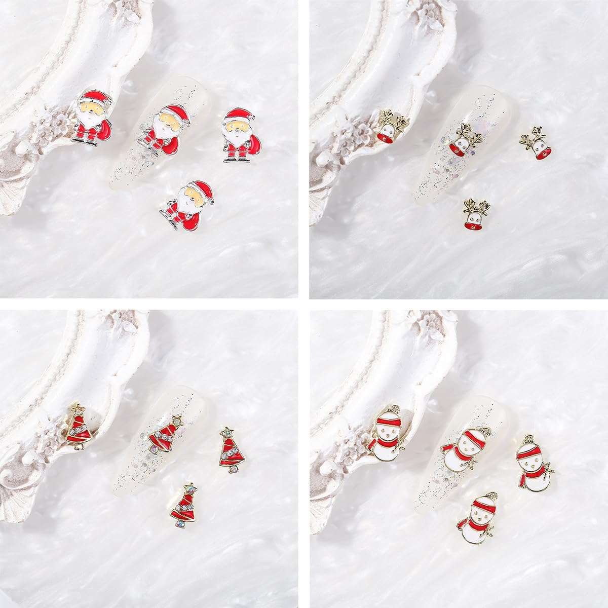 Dijes de uñas de Navidad 3D muñeco de nieve, campana, Papá Noel, diamantes de imitación brillantes para árbol de Navidad, guantes de árbol de