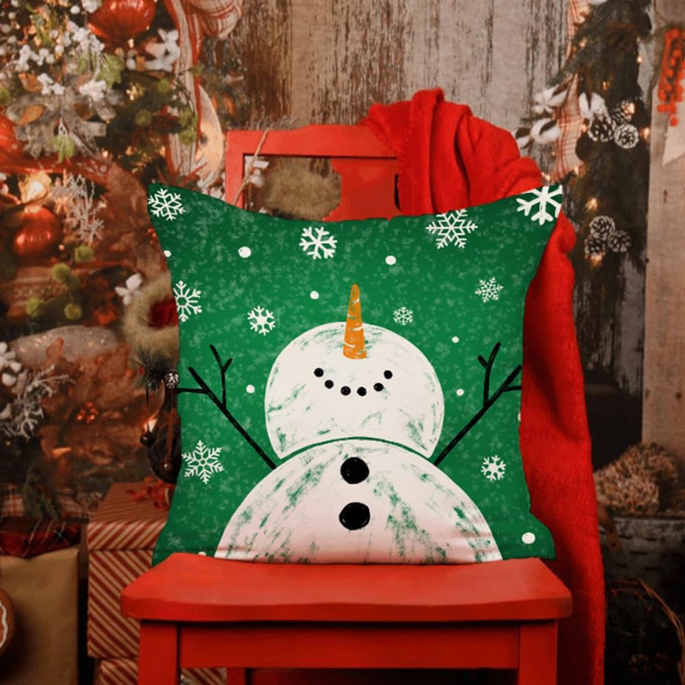 DFXSZ Juego de 4 fundas de almohada de Navidad verdes de 18 x 18 pulgadas para decoraciones de Navidad, diseño de árbol de Navidad, copo de nieve,