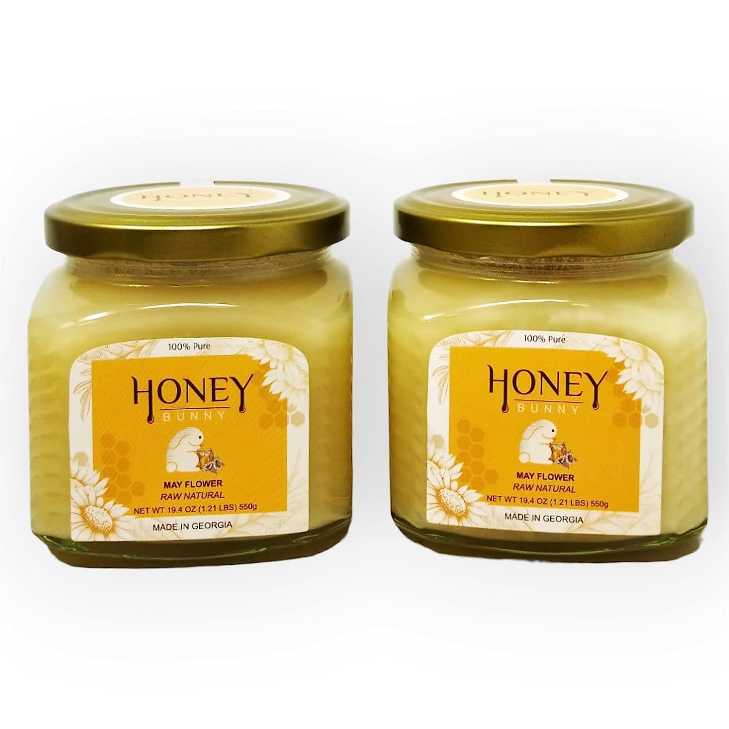 Honey Bunny May Flower Raw Natural, buena fuente de antioxidantes, edulcorante alternativo, producto de Georgia, 19.4 onzas, paquete de 2