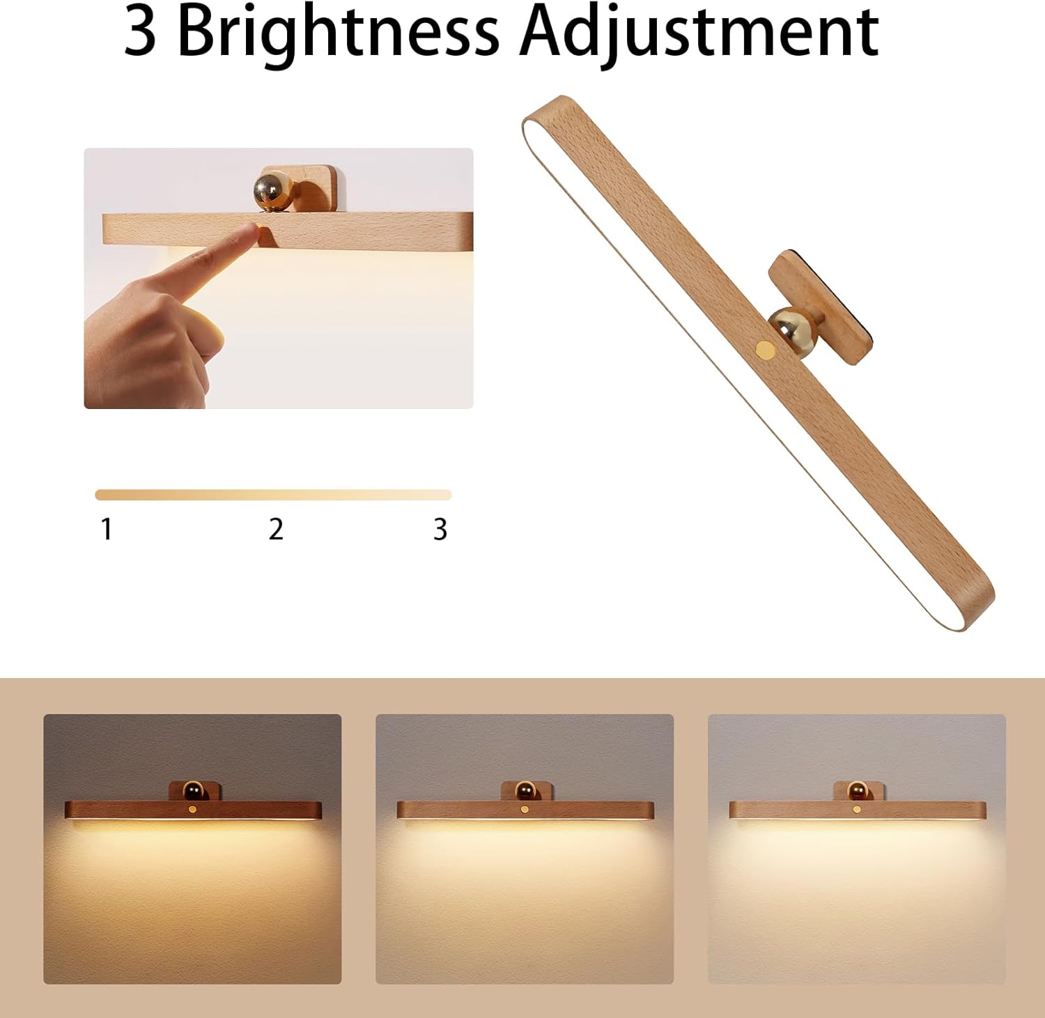 Luz magnética giratoria de 360, funciona con pilas, recargable por USB, regulable, luz nocturna LED para luz de lectura, luz de maquillaje e