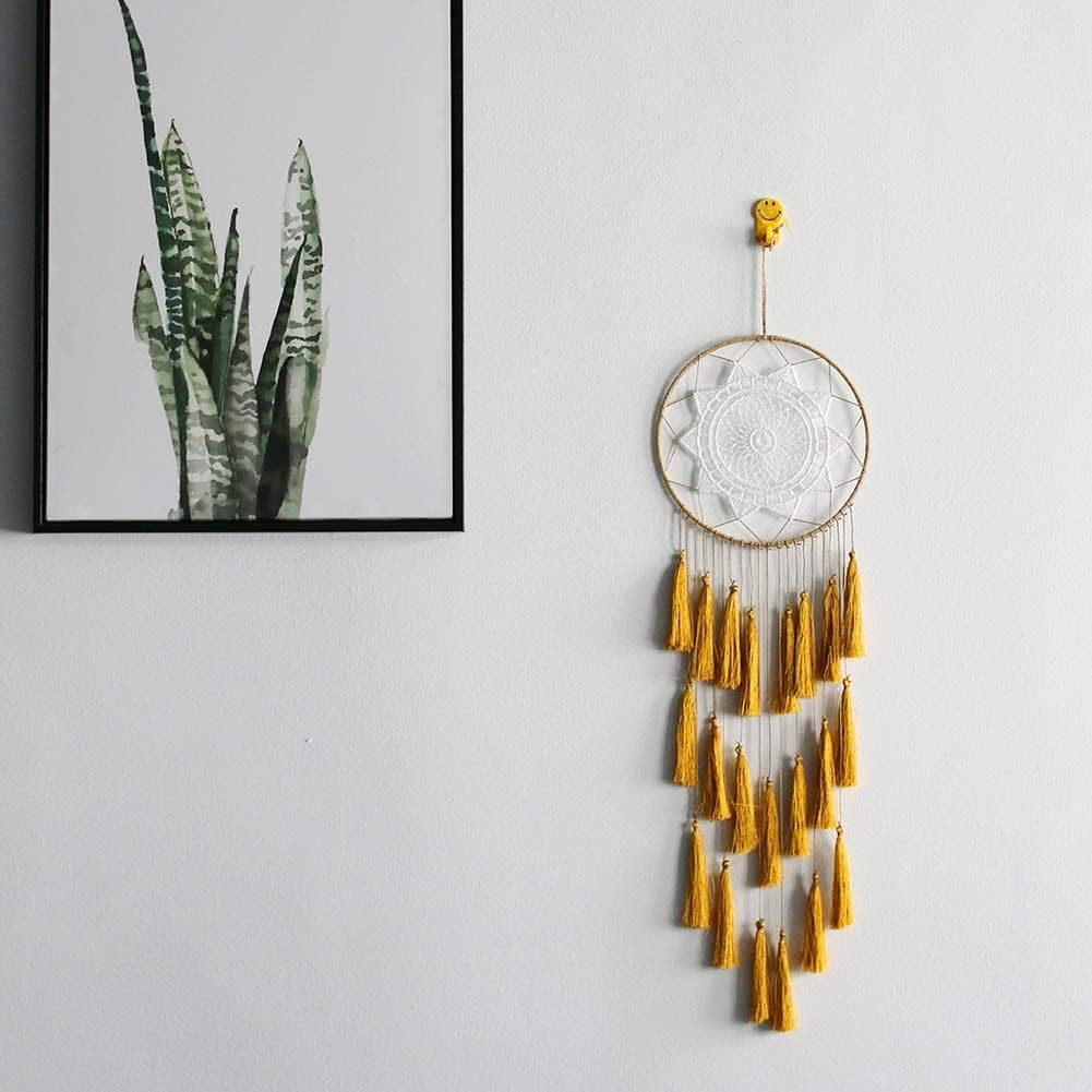 Artilady Atrapa-sueños de macramé para habitación, con borlas, para colgar en la pared, hecho a mano, decoración del hogar, con adorno de plumas,