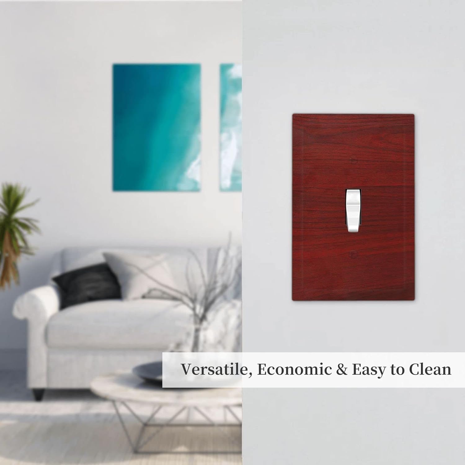 Prístine Farmhouse – Placa de interruptor de luz de 1 cuadrilla con impresión plana de madera color rojo y marrón para decoración de pared de una